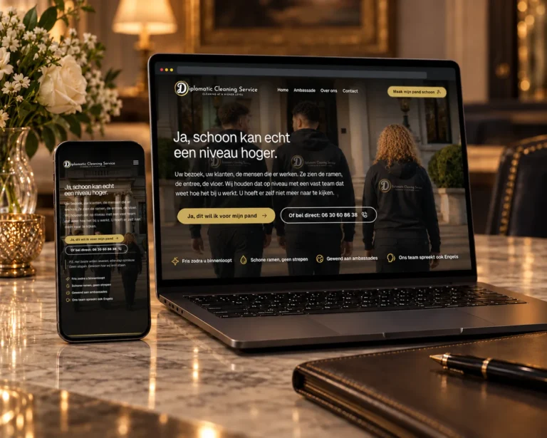 Website van Diplomatic Cleaning Service op laptop en telefoon