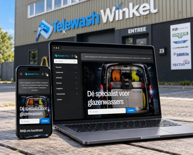 Webshop van Telewash Winkel op laptop en telefoon voor de winkel in Katwijk