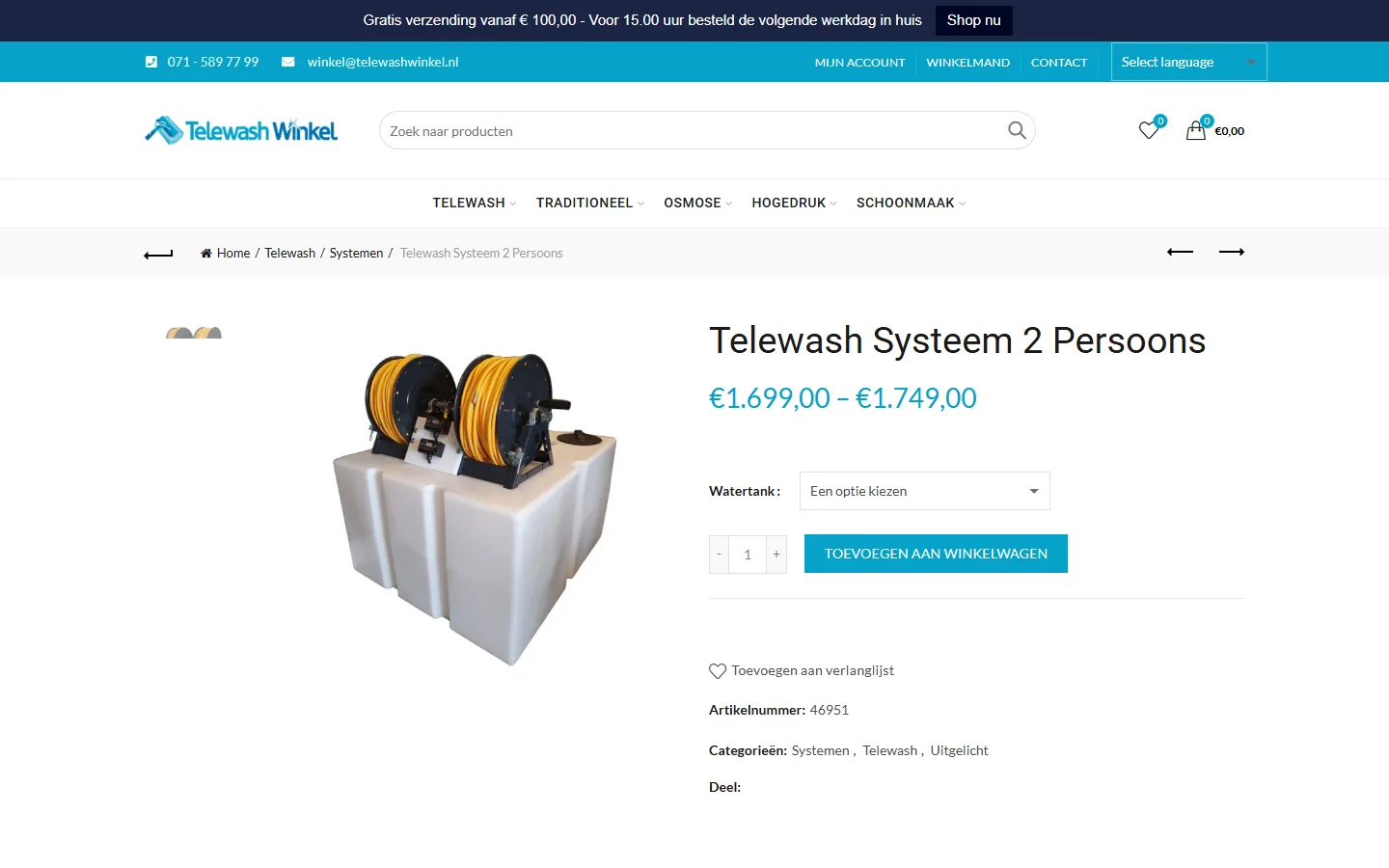 Telewash Winkel: Productpagina toen